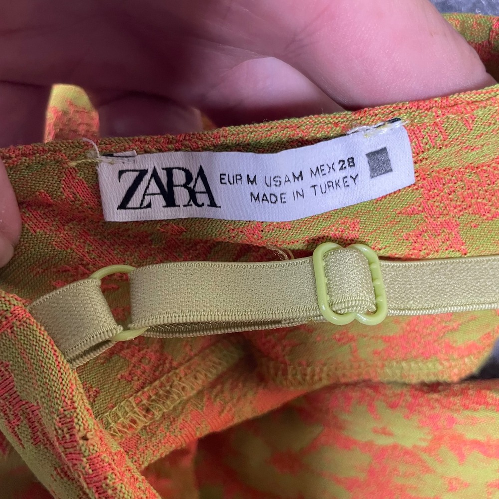 ZARA One Shoulder Ruched Crop Top Orange Green Abstract Print Size Medium - Picture 5 of 9